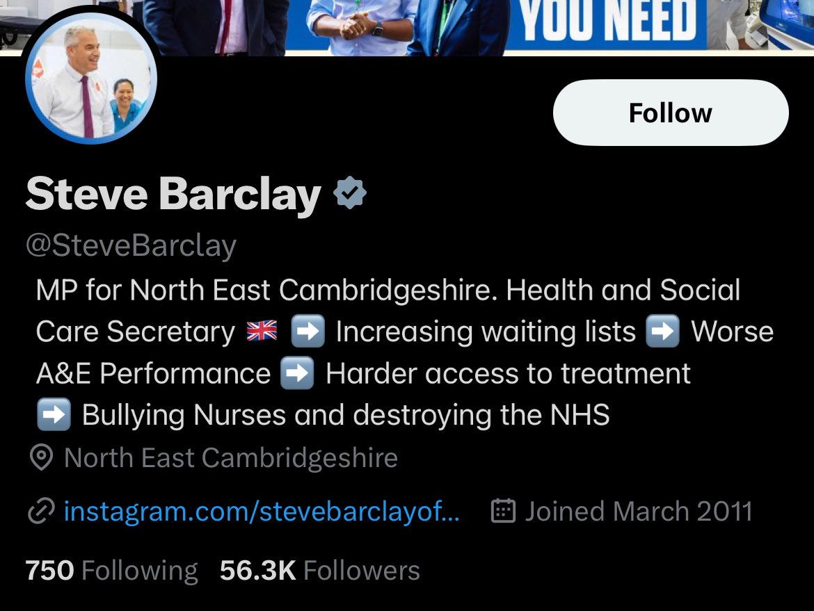 Never_Ever_Tory's tweet photo. Fixed your bio for you @SteveBarclay!
#SOSNHS #SupportTheNHSStrikes #SaveOurNHS #ToriesOut294 https://t.co/fF9Wu1np6u