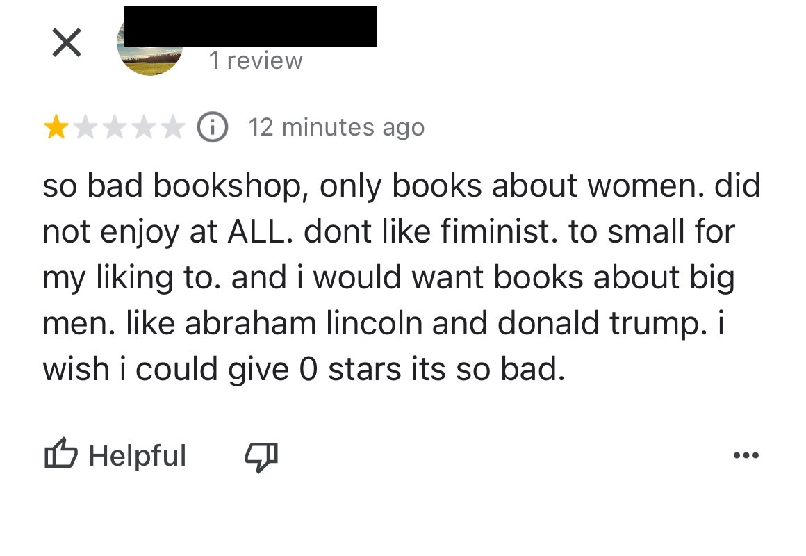 Another glowing review for The Feminist Bookshop this week 🤣