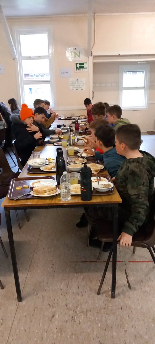 CarlibarPS's tweet photo. Great breakfast this morning. Lots of children going for second serving. A bit dull here with very light drizzle. https://t.co/B9vZ64hpS8