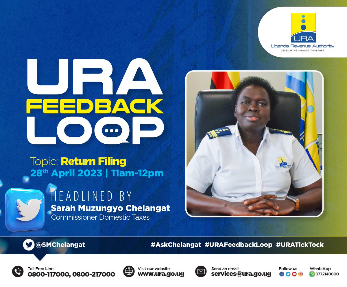 Do you have any tax-related inquiries? Join me for a chat tomorrow.
#AskChelangat
#URAFeedbackLoop
#URATickTock