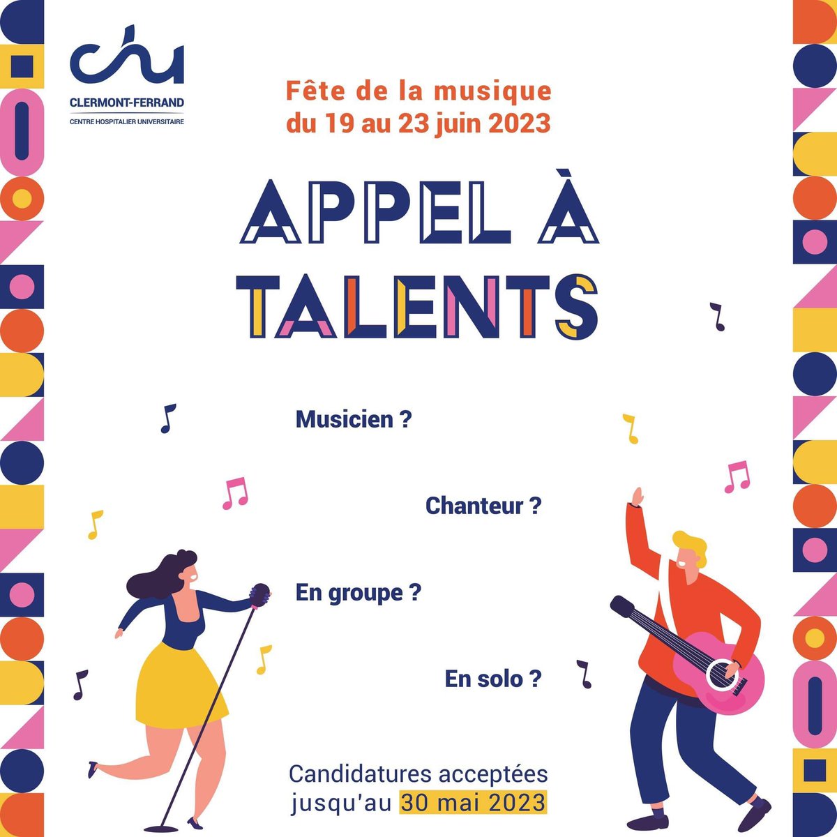 Je suis très honoré de pouvoir offrir la possibilité aux malades et au personnel du CHU de Clermont-Ferrand de vivre une fête de la musique presque comme tout le monde.
C’est un gros challenge pour moi mais je relève le défi le mardi 20 juin.

#chu  #fetedelamusique #chanteur