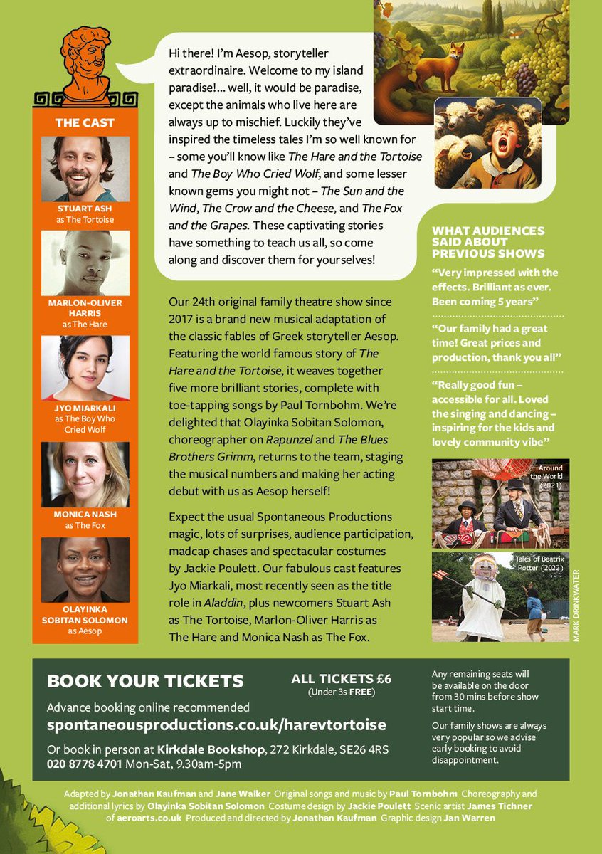 SponProdsTC's tweet photo. Woo-hoo! Tickets go on sale this coming Monday for our next #familytheatreshow #HarevTortoiseandOtherAesopsFables for all ages! 12 performances only in #HomePark behind #SydenhamLibrary from Sat 27 May-Sun 4 June. From the same team who brought you #TheTalesofBeatrixPotter 🐰🐢 https://t.co/UyyVtVKrqJ