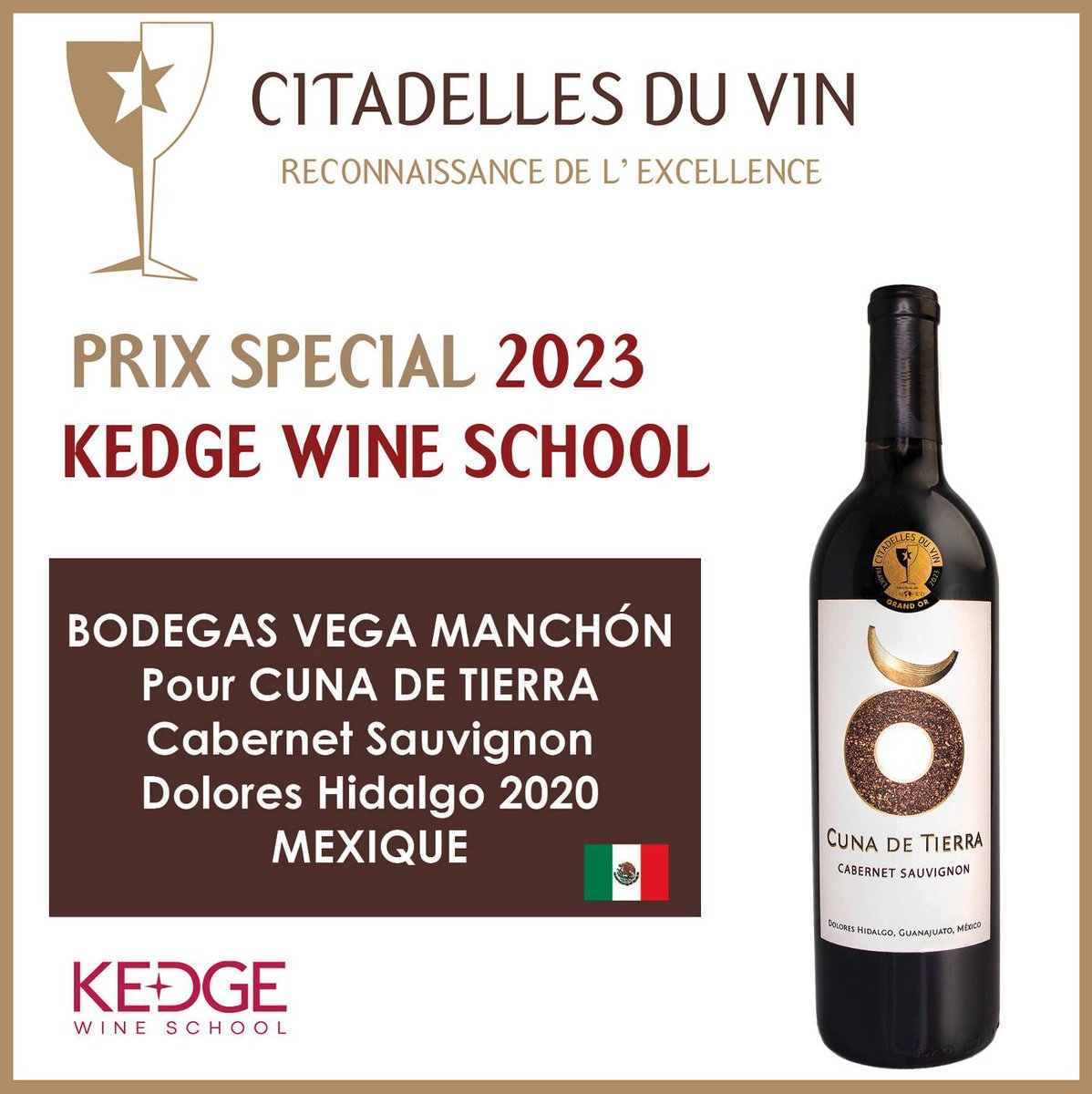 Le Prix Spécial 2023 <a href="/KedgeWine/">KEDGE Wine School</a> pour le meilleur Cabernet Sauvignon du concours a été attribué au vin mexicain #cunadetierra ! Félicitations !  

#mexicanwines #cabernetsauvignon #CitadellesduVin #wine #winetasting #winelover #mexico #vin #degustation
