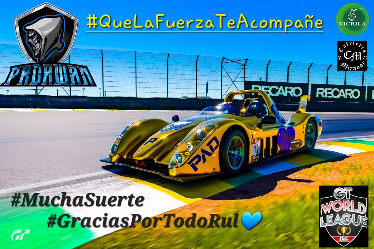 🏁 CARRERA 🏁 

Toca GT World League <a href="/lecesports/">LEC Esports</a>  la última carrera en interlagos y saldrá a pista por última vez con nosotros y con un diseño especial: 

💙 PAD_rul_92 💙 

Mucha suerte Doctor!!🤙 

🎨 <a href="/delavega/">delavega</a>
⏰ 22.00h
🎬 twitch.tv/lecesports 

#QueLaFuerzaOsAcompañe
#PAD