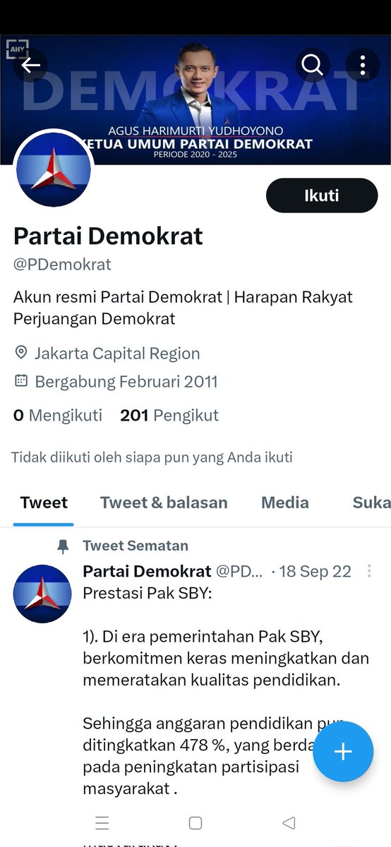 Followers partai demokat turun drastis, seperti perolehan suara pada pemilu tahun 2019