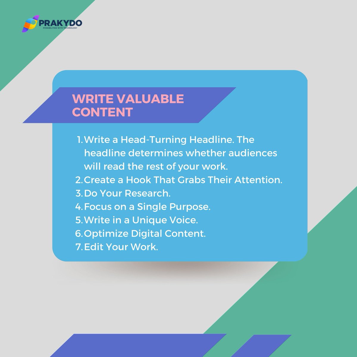 While writing something for the readers to read your content, make sure it has unique voice in it and has a single purpose to focus. The highlight part of your content should be the editing skills and the headline to attract the other person. #marketingdigital #digitalmarketing