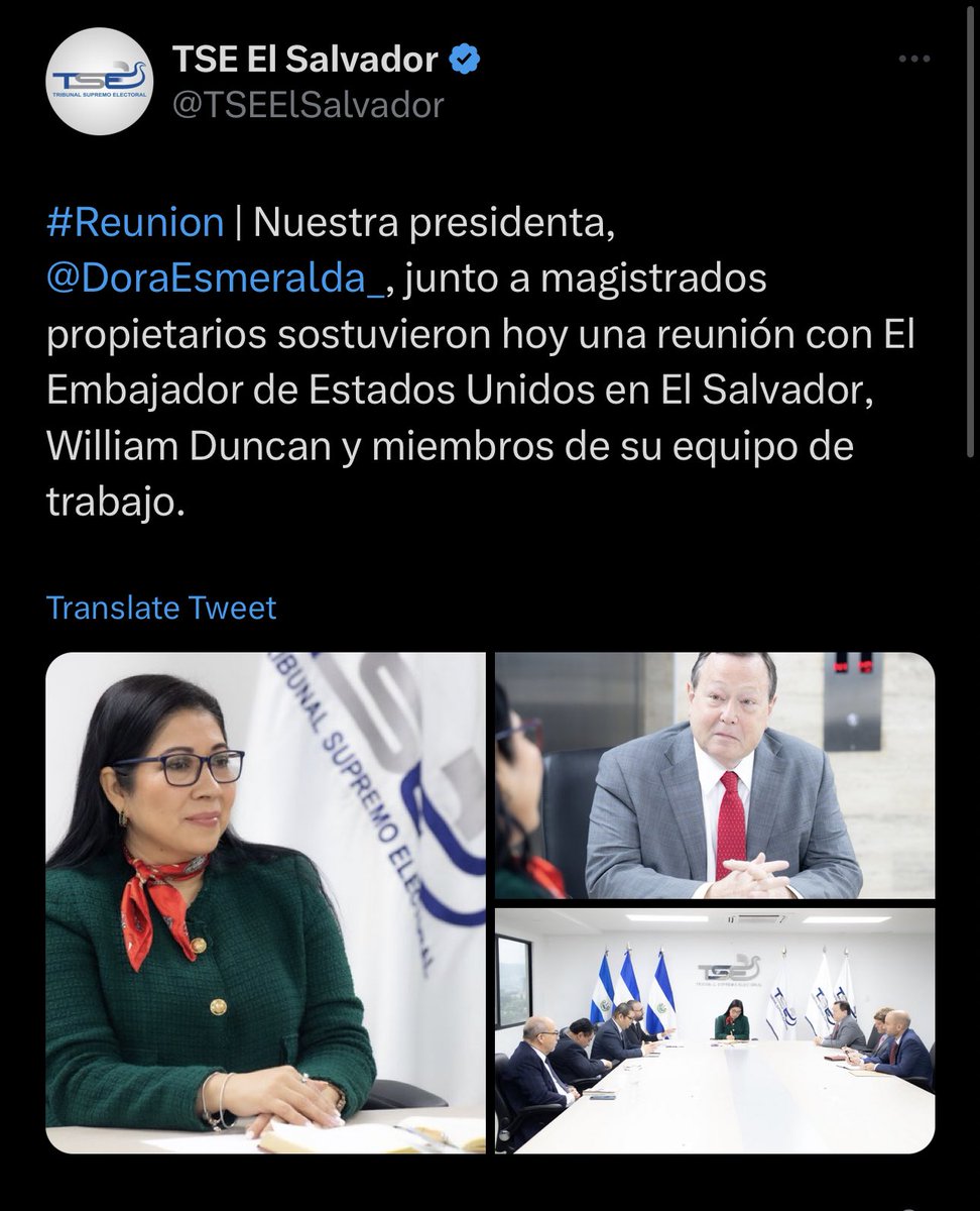 FannySofia14's tweet photo. @ElFumigador2022 @TSEElSalvador Que tiene que ver EEUU metiendo sus narices en los eventos de Elecciones de nuestro país,?
Por qué ellos se reúnen y se dejan capacitar,? No olvidemos la misión que trajo la ex Embajadora de EEUU Jean Means,cual es el afán de entorpecer el trabajo Electoral,?
Somos un país libre. https://t.co/u3a8kdptvx