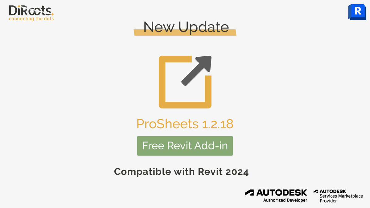DiRoots17's tweet photo. #ProSheets New Update! Now compatible with #Autodesk #Revit 2024.
👇🏻 Download
https://t.co/J9cJ5C4NAv
🚀 Custom Software Solutions
https://t.co/eJIoVR72cS
#DiRoots #BIM #AEC #Autodesk #Revit #AECindustry #Revit2024 https://t.co/8goKMDUqmq