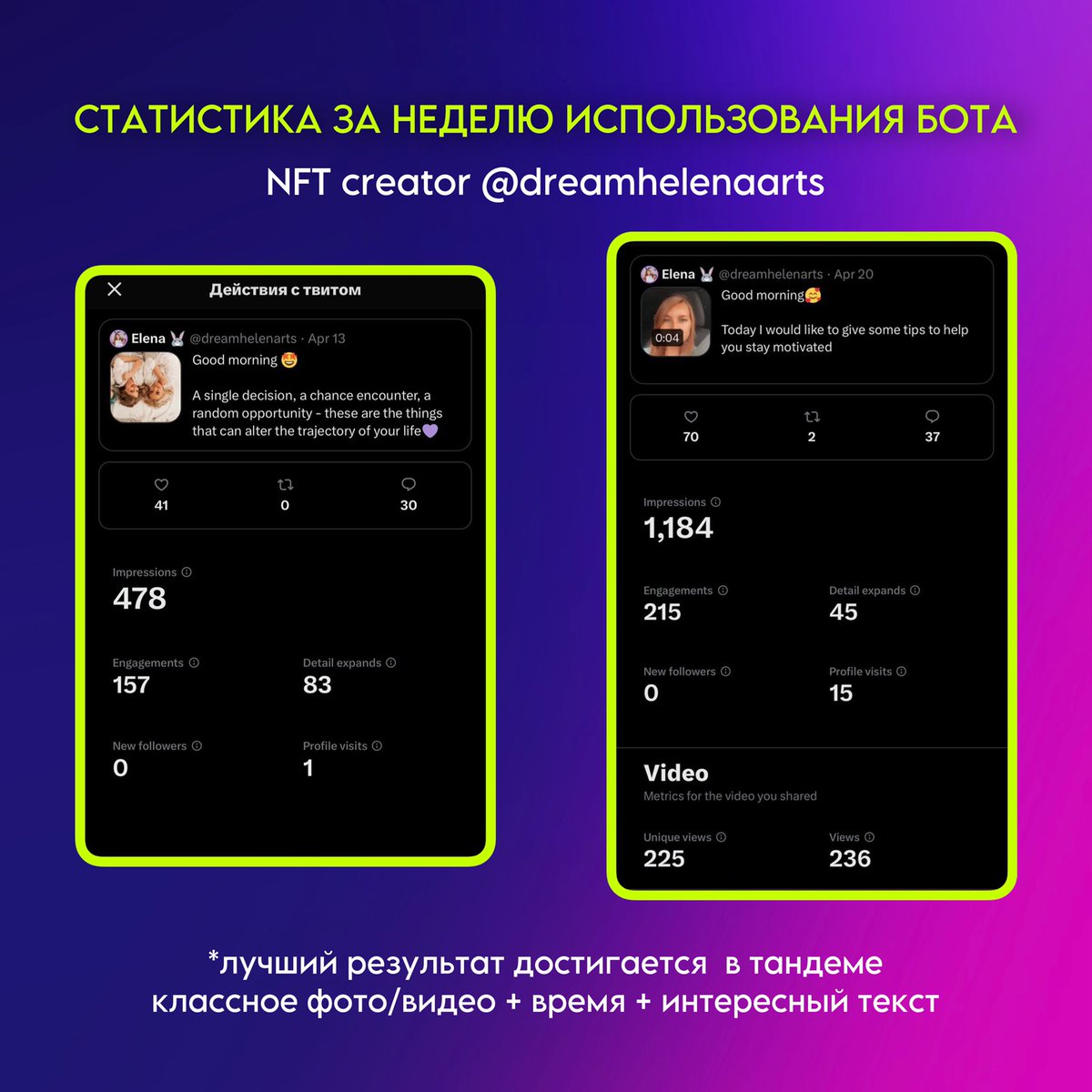 22Collab🧩 (@22collab) on Twitter photo Мини-кейс от талантливой <a href="/dreamhelenarts/">Elena 🐰NFT.NYC 2024</a> 💥💣 и первые результаты за неделю использования.
Лена не сидит в Twitter сутками, потому что заранее планирует твиты 😏
Это крутой пример работы контент-бота и художника в тандеме 👇🏻 Мини-кейс от талантливой <a href="/dreamhelenarts/">Elena 🐰NFT.NYC 2024</a> 💥💣 и первые результаты за неделю использования.
Лена не сидит в Twitter сутками, потому что заранее планирует твиты 😏
Это крутой пример работы контент-бота и художника в тандеме 👇🏻
