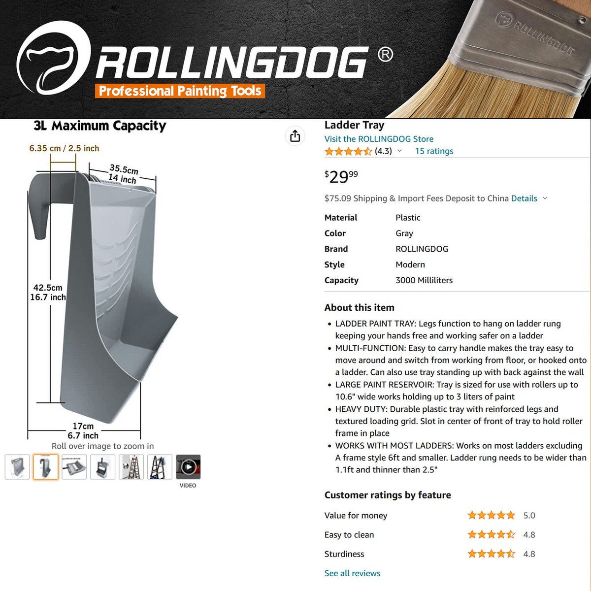 Rollingdogtool's tweet photo. The Top-Dog multifunction paint tray holds a lot of paint, is easy to move around, and can hang on ladder rung. #rollingdog #tools #painttray #ladder https://t.co/2iZKiuZ7b7