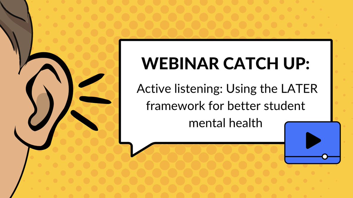 Catch up on our webinar about #activelistening 👂- zurl.co/uvJ5

Topics covered:
✅ What is ‘active listening’?
✅ How #secondaryschools use ‘active listening’
✅ How to use the LATER framework
✅ Ways to use this strategy in your school

#mentalhealth #CPD