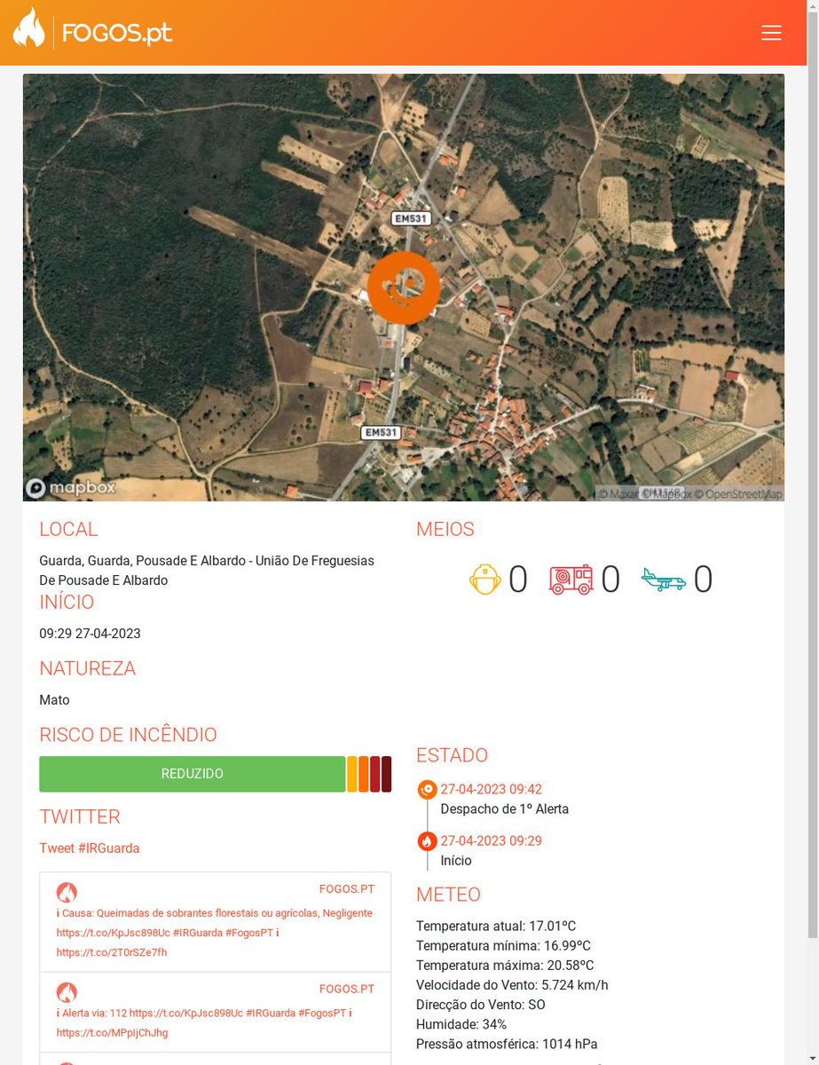 FogosPt's tweet photo. ℹ Alerta via:  112 https://t.co/CAkyEMNO73 #IRGuarda #FogosPT  ℹ https://t.co/ZGKm9cUMMi