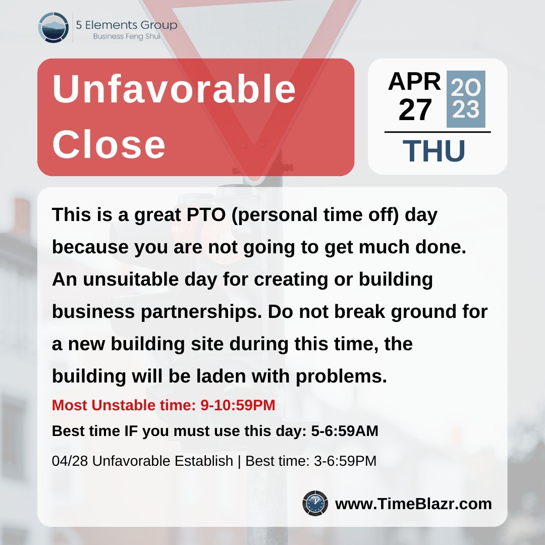Knowing when to take caution is just as important as taking action at the right time! 

Sign up for a free 30-day trial of the TimeBlazr® and start using favorable timing today: Free30TimeTrial.com

#astrology #fengshui #universalenergy