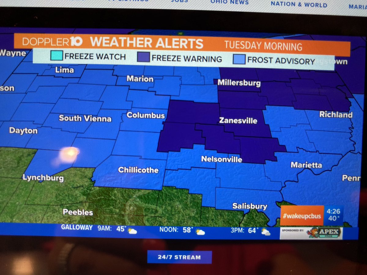AngelaAn10TV's tweet photo. Friday advisory to feeeze warnings in central Ohio.
We’re starting a chant…. #letsgospring!
#WakeUpCBUS
#10TV
@10TV https://t.co/ssYV27Qx0s