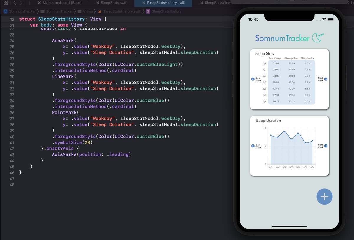 Anthonayer's tweet photo. Day 7 of #100DaysOfCode 

Time continue SomnumTracker. Just learned how to add a graph with SwiftUI using it in UIKit (among other things). https://t.co/5ScNiLGH7x