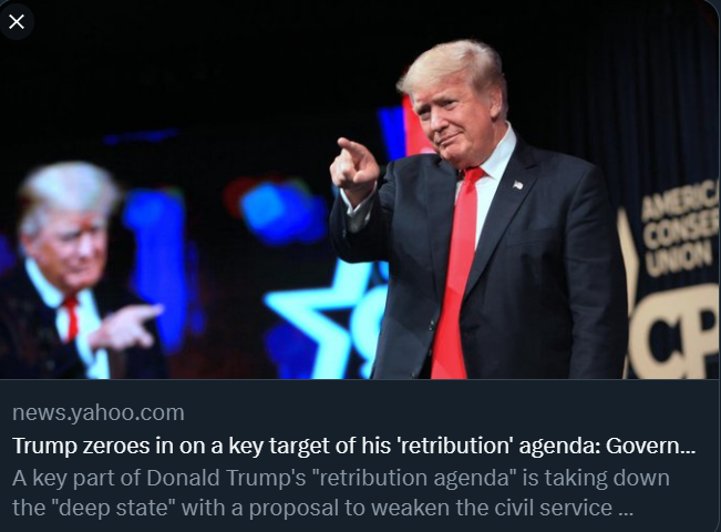 AwakenedOutlaw's tweet photo. 👀  Tell me more. I'm all ears.

"At the top of Trump’s list is reinstituting an executive order known as “Schedule F,” which would reclassify tens of thousands of federal employees involved in policy decisions as at-will employees. In other words, they would lose their employment protections, and it would be much easier for a president to fire them.

And to give a taste of how the policy might be used, the line immediately following Schedule F is a pledge to “overhaul federal departments and agencies, firing all of the corrupt actors in our National Security and Intelligence apparatus.”

https://t.co/QVhjCb2OPd