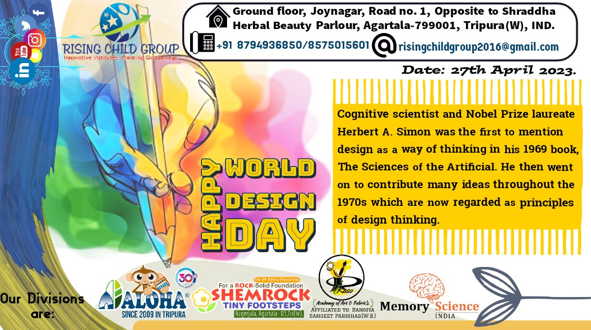 Rising_Child16's tweet photo. The day celebrates all design aspects — aesthetics, form, and function. It also promotes several areas of design — visual communication,graphic design,awareness, promotion,management, & training worldwide. #WDDay aims 2 inspire and raise general awareness of the value of design. https://t.co/Hf7gtG3eEG