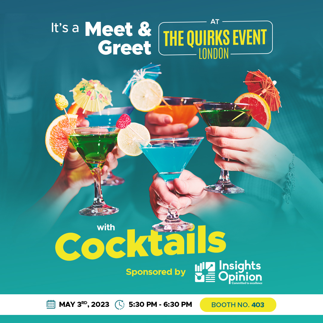 insightsopn's tweet photo. Meet team #InsightsOpinion, stand a chance to win #AirPods, &amp; get a specialty cocktail on the house at booth no. 403, at #QuirksEvent in London on May 3-4, 2023. Come, say hello to us!

#MRX #MarketResearch #EventPost #TheQuirks #AppleAirPods #London #MeetAndGreet https://t.co/j5N2rY4224