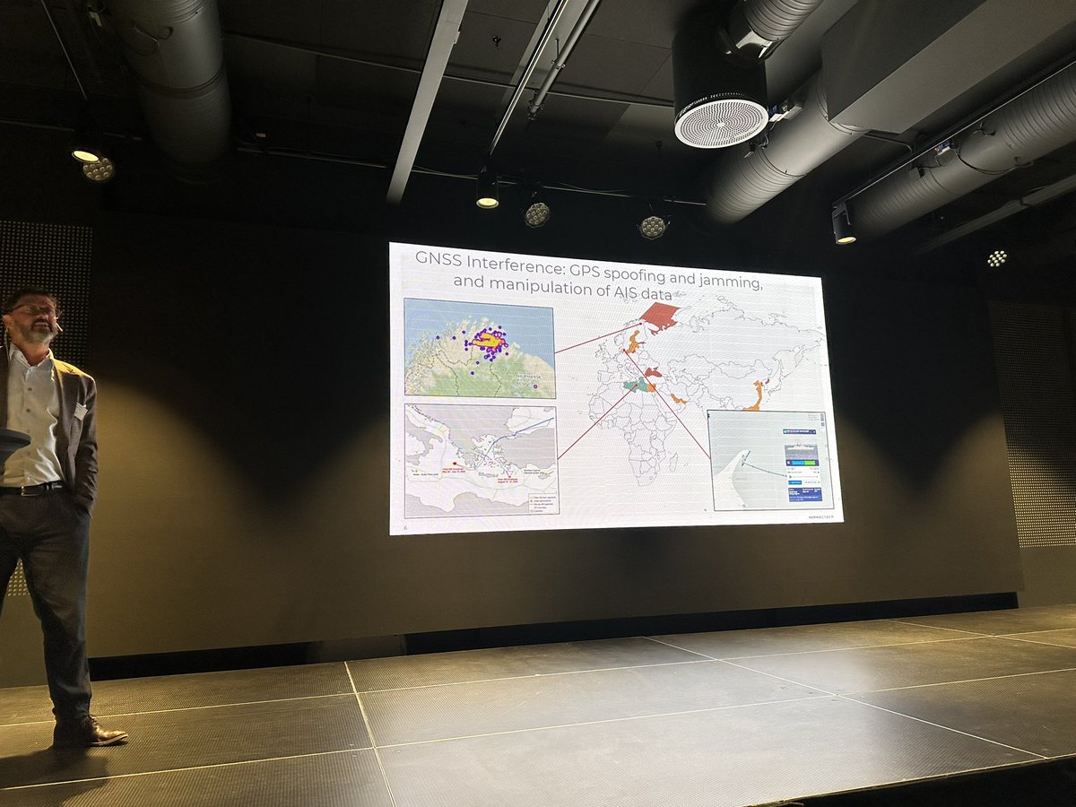 MarieGMoe's tweet photo. Arne Asplem of @normacyber presents on cyber threats for the maritime sector, AIS spoofing, GNSS and GPS jamming/manipulation being very prominent issues #NFEACyber https://t.co/VRW7IptNIe