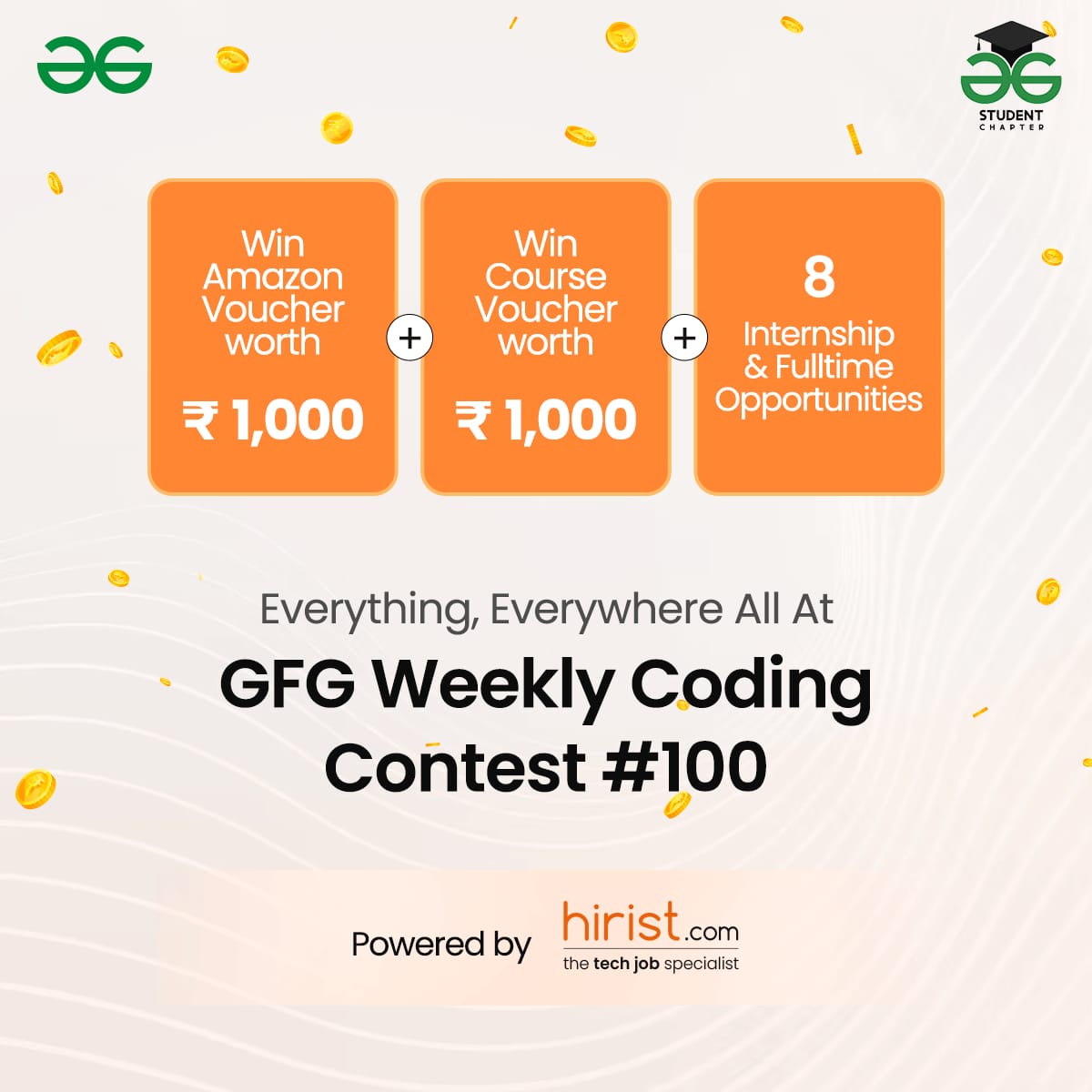 gfg_mecs's tweet photo. Calling all students! Join GeeksforGeeks Weekly Coding Contest- Week 100th - Special edition on 30th April at 7 PM to win amazing prizes. Participate and showcase your skills.

 Register now: https://t.co/ajgWcwOTia 

#GfGWeeklyCodingContest #ContestAlert #InterviewPreparation https://t.co/vJojtY7Jic