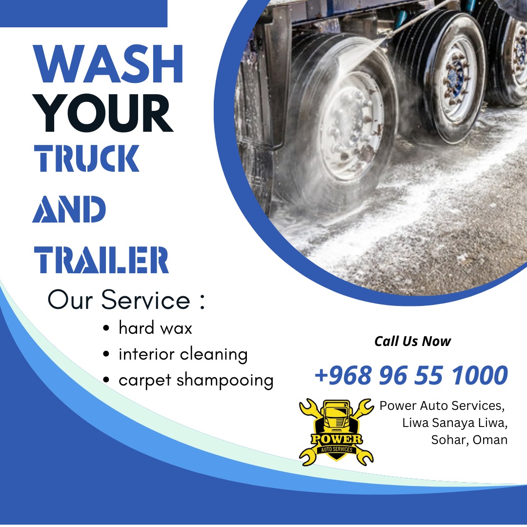 PowerAuto7's tweet image. Looking for a reliable truck water wash service? Our team offers top-quality cleaning services for all types of trucks.  Our experienced technicians will ensure that your truck is spotless and shining like new. Power Auto Services, Liwa, Sohar, Oman. +968 96 55 1000
