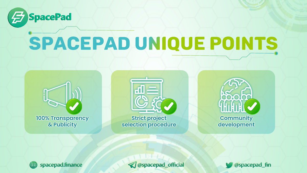 spacepad_fin's tweet photo. 🚀 #SpacePad Unique Points 🚀

✅We provide public access to all our updates

✅Our team performs thorough due diligence on all aspects of a project

✅Our members can suggest projects, vote on proposals, and receive exclusive benefits

#spacepad #IDO #DEX #Launchpad $SPP https://t.co/LmLxHQ9z4x