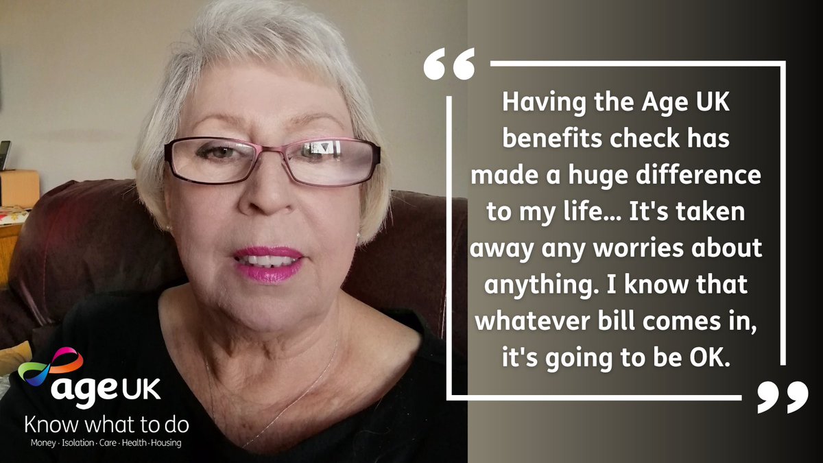 age_uk's tweet image. As costs rise, getting the money you&apos;re entitled to is vital yet many people don&apos;t know what&apos;s available but, at Age UK, we do. 

We help people like Pam to receive everything they&apos;re entitled to. Make sure you&apos;re not missing out: bit.ly/3n8zwB3

Age UK. #KnowWhatToDo