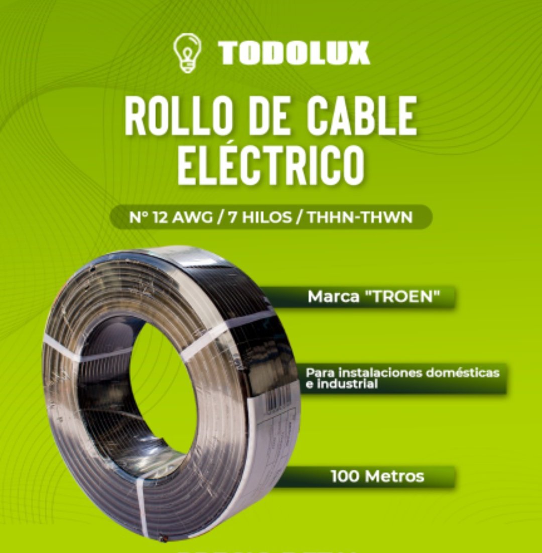 todolux_8a_ca's tweet photo. En Todolux tenemos el Cable THHN No.12 ideal para instalar en tu hogar o en tu local comercial, somos distribuidores de productos de iluminación y materiales eléctricos, iluminamos su vida. #iluminacion #ahorraenergia #bombillos #led #guacara #carabobo https://t.co/Gw4EcyajWm