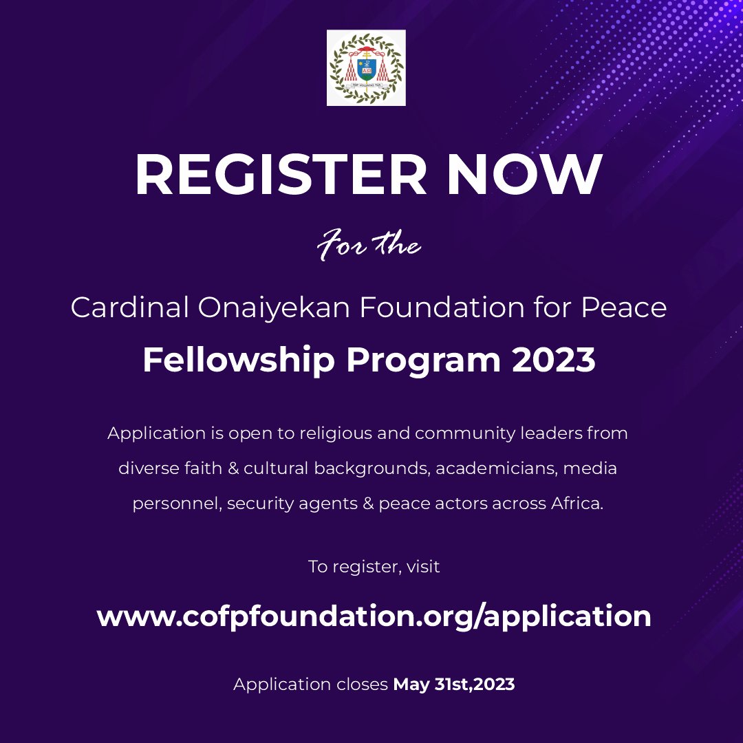 Calling all peacemakers! Africa needs fellowship programs for peacebuilding and conflict resolution. Join us in creating lasting harmony and resolving conflicts. Together, let's build bridges of peace in Africa.
 #AfricaPeacebuilders #FellowshipForHarmony #ConflictResolution