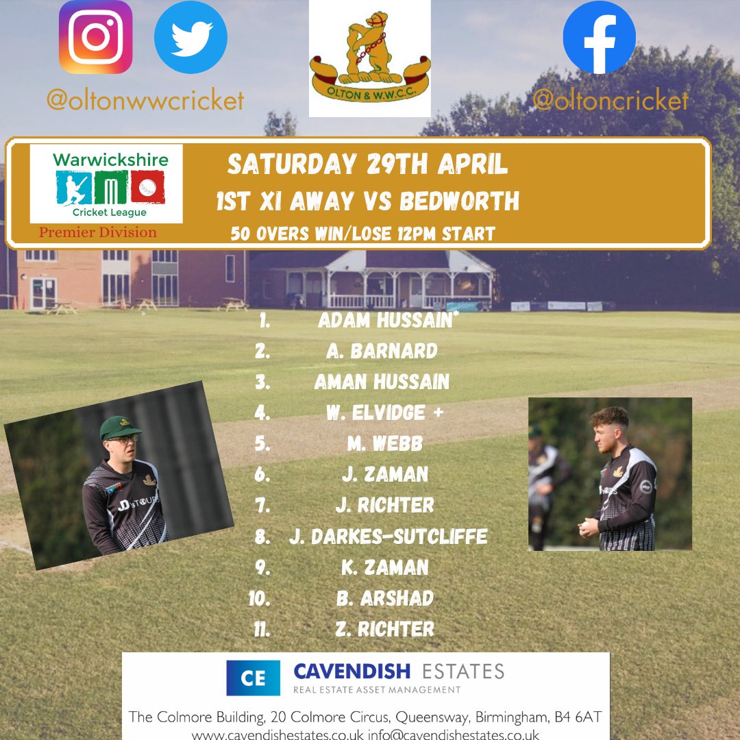 oltonwwcricket's tweet image. 1st &amp;amp; 2nd XI team news for Saturday 

#owwcc #olton #cricket #warwickshirecricketleague