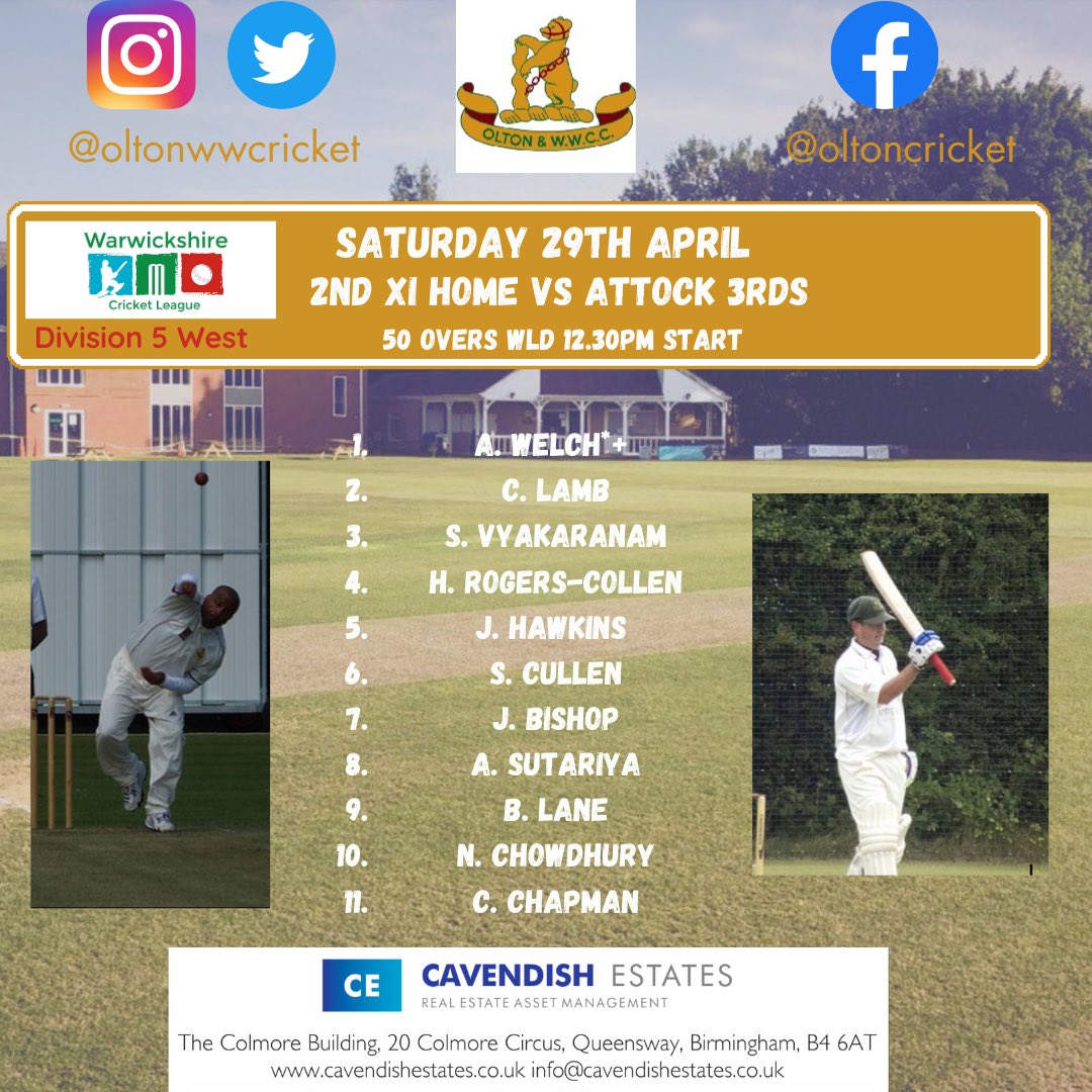oltonwwcricket's tweet image. 1st &amp;amp; 2nd XI team news for Saturday 

#owwcc #olton #cricket #warwickshirecricketleague