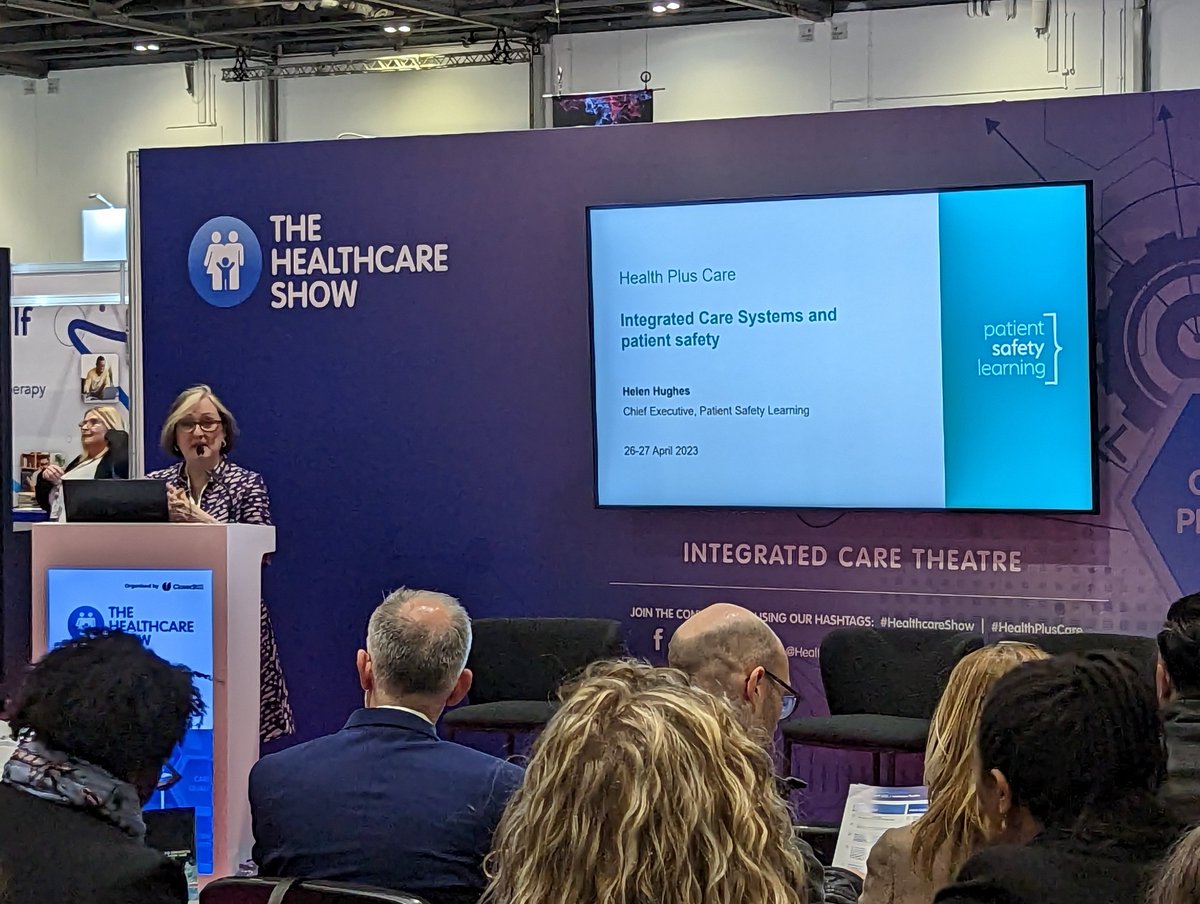 On now in the Integrated Care Theatre at #HealthPlusCare, our Chief Exec <a href="/helenh49/">Helen Hughes</a> speaking about the important role that Integrated Care Systems (ICSs) can play in improving #patientsafety and what is required to deliver effective system safety <a href="/Healthcare_Show/">The Healthcare Show</a> <a href="/Policy_Projects/">Public Policy Projects</a>
