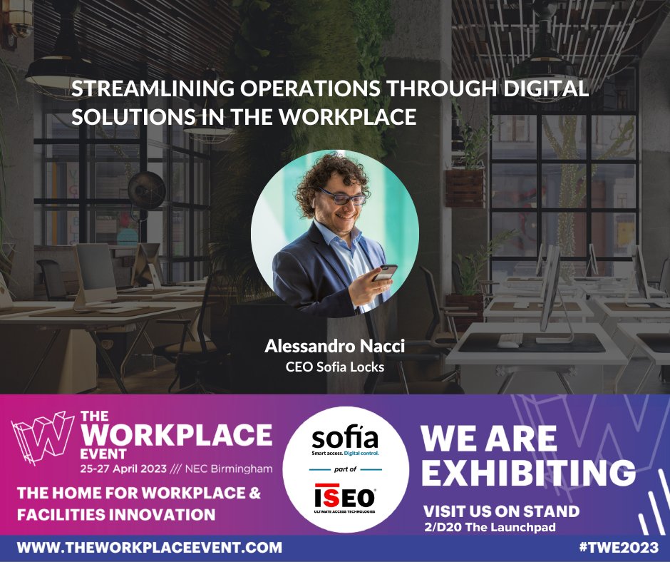 "Streamlining Operations Through Digital Solutions in the Workplace": Alessandro Nacci, CEO Sofia, will illustrate how digital solutions can streamline operations and enhance productivity in the workplace today at 11.15 am at <a href="/WorkplaceEvent/">The Workplace Event</a>.
Don't miss out! #TWE2023