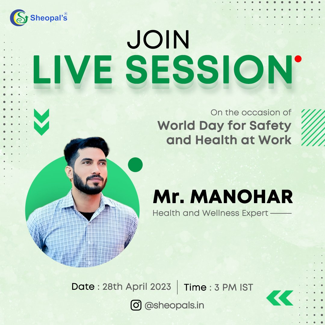 thesheopals's tweet photo. REMINDER ALERT!!
On 28th April 2023 at 3 PM, on the occasion of World Day for Safety and Health at Work, we are holding a live session with our in-house health & wellness expert- Mr. Manohar. See you tomorrow at 3PM on Instagram Live!
#worlddayforsafetyandhealthatwork #sheopals https://t.co/1gwpiDA0LU