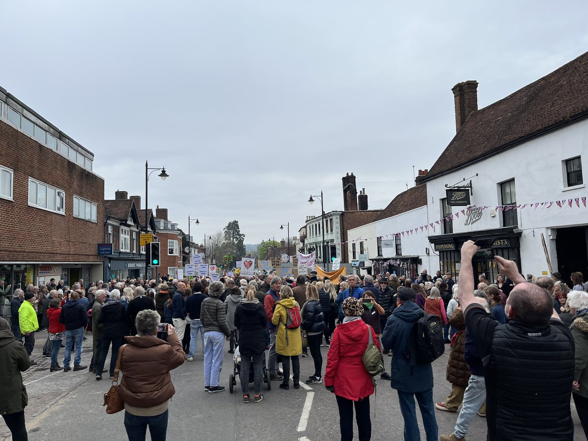 Demo in my home town of Midhurst. Majority of participants arguing to knock down the remains of the listed Angel hotel (which would of course be against the law)