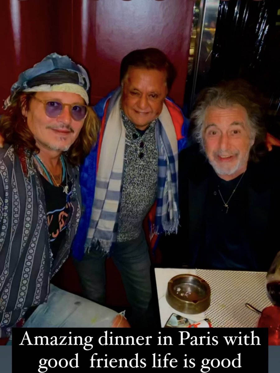 JohnnyDeppLoveo's tweet photo. Johnny, Deep Roy and Al Pacino last night in Paris. 
Credit to @ realdeeproy https://t.co/jhaX93iM61