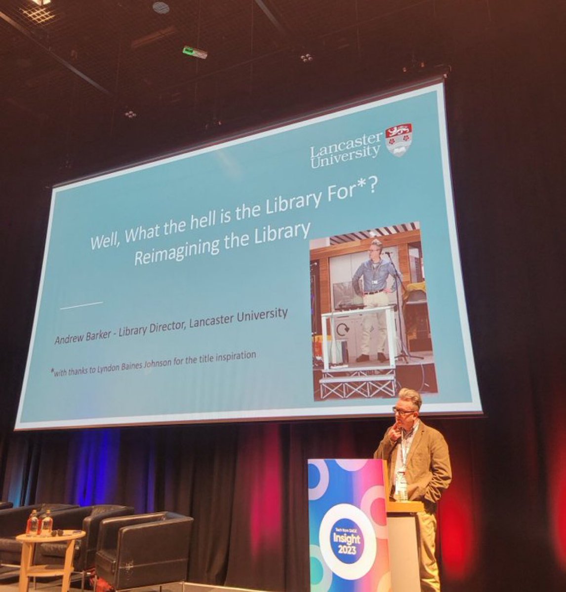 talis's tweet image. &quot;Well, what the hell is the library for?&quot; This has to be the best conference session title yet!

We&apos;re looking forward to hearing from Andrew Barker, Library Director from @LancasterUniLib!

#TechfromSage Insight