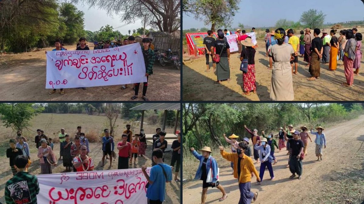 Nikki66000460's tweet photo. Joint forces of pro-democracy villagers of several villages from northern Salingyi township and eastern Yinmarbin township staged a strike against military dictatorship.  #2023Apr27Coup #WhatsHappeningInMyanmar #WarCrimesOfJunta https://t.co/tGP7zhhVgH