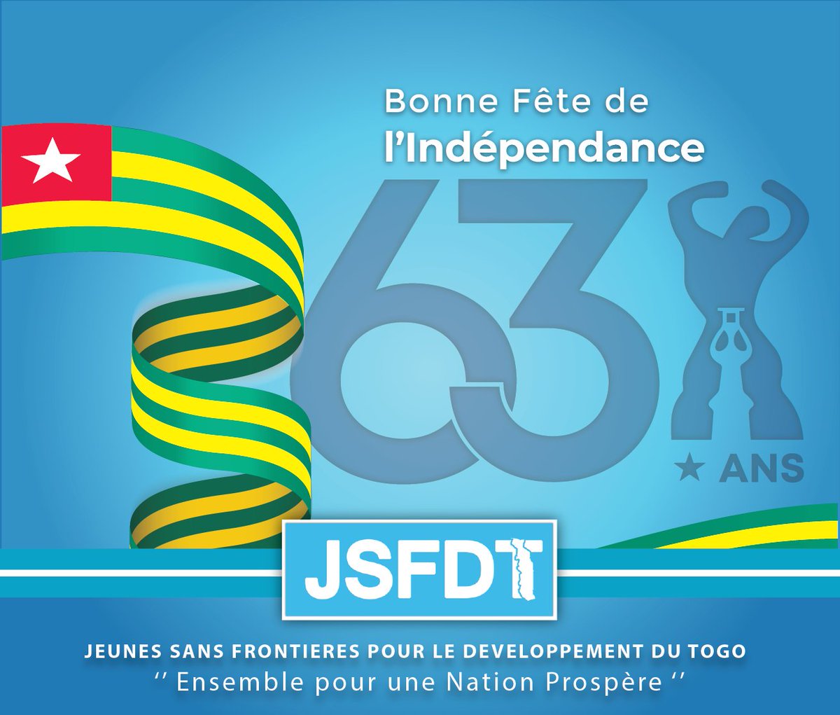 ASSOCIATIOJSFDT's tweet photo. Bonne Fête de l'Indépendance à toute la Nation Togolaise.
Ensemble pour une Nation Prospère
#JSFDT
#Togo63 https://t.co/pGV1CuFC6h