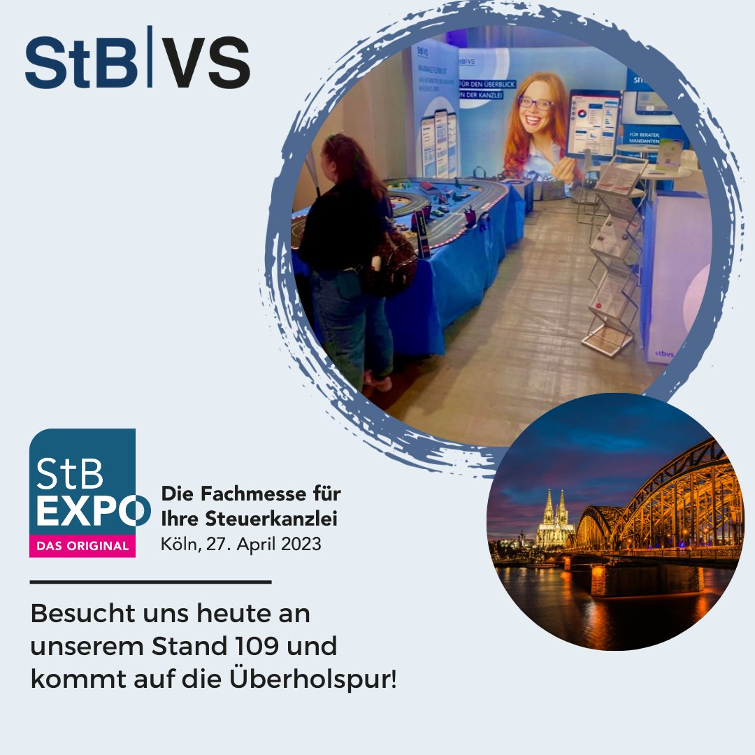 StBVS's tweet photo. Heute ist es soweit: Die StB Expo findet in Köln statt. Dreht mit uns eine Runde auf unserer Carrera Bahn am Stand 109 und erfahrt, wie wir Euer Honorarmanagement revolutionieren! 😃 🎉
#stbexpo #stbexpokoeln #stbexpo2023 #stbvs #steuerberaterverrechnungsstelle https://t.co/al7T1FPHB4