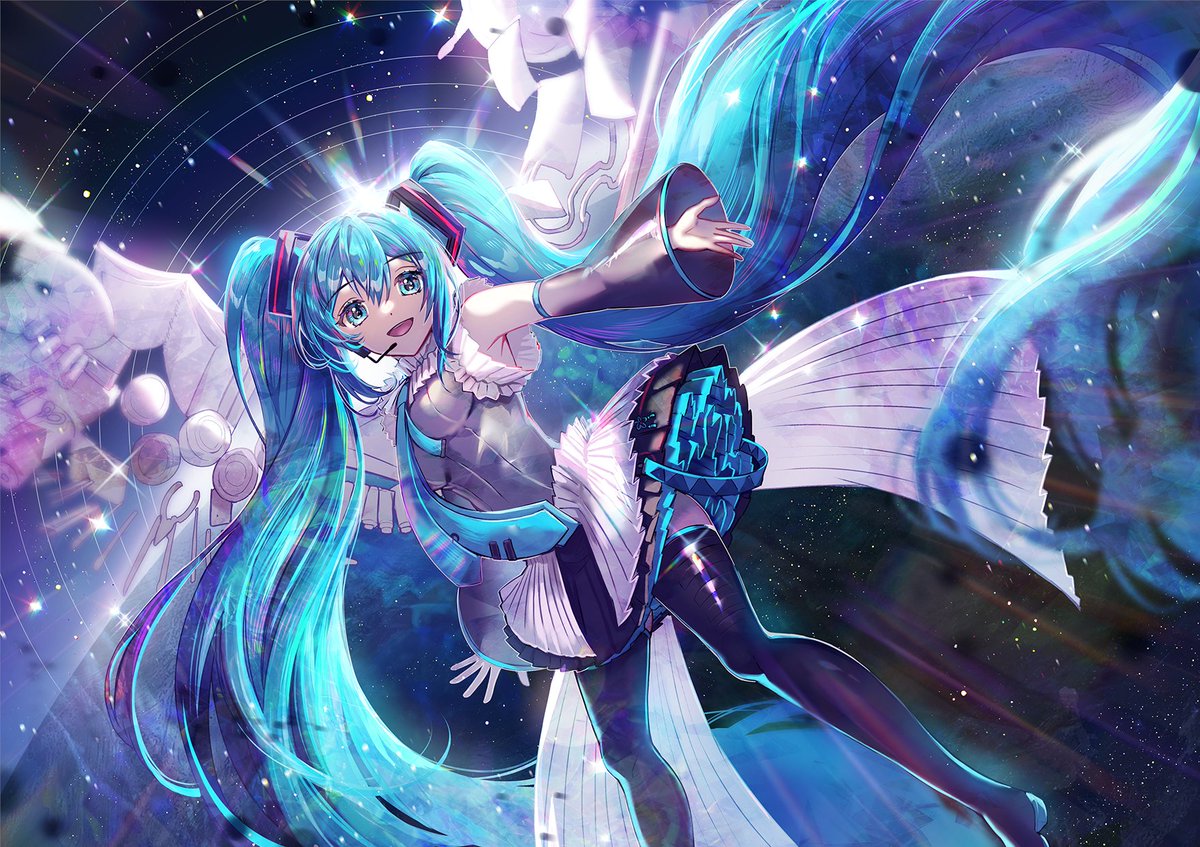 hatsune miku 1girl long hair detached sleeves twintails solo very long hair skirt  illustration images