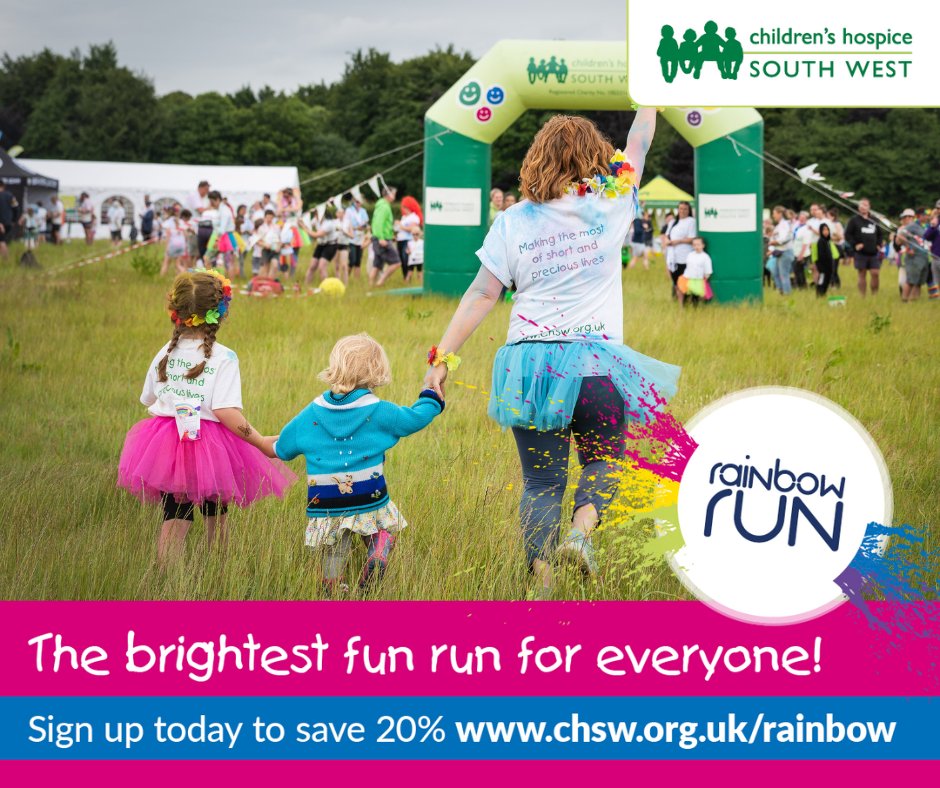CHSW's tweet photo. Our super early-bird #discount for #RainbowRun2023 is ending very soon! You can still save 20% on tickets for our colour-tastic, fun 5k...but for a very limited time! Sign up here👇

https://t.co/dyi6Mew51X

#RainbowRun #chsw #hospice #funrun #colour
#cornwall #devon https://t.co/FW4EBVoXoD