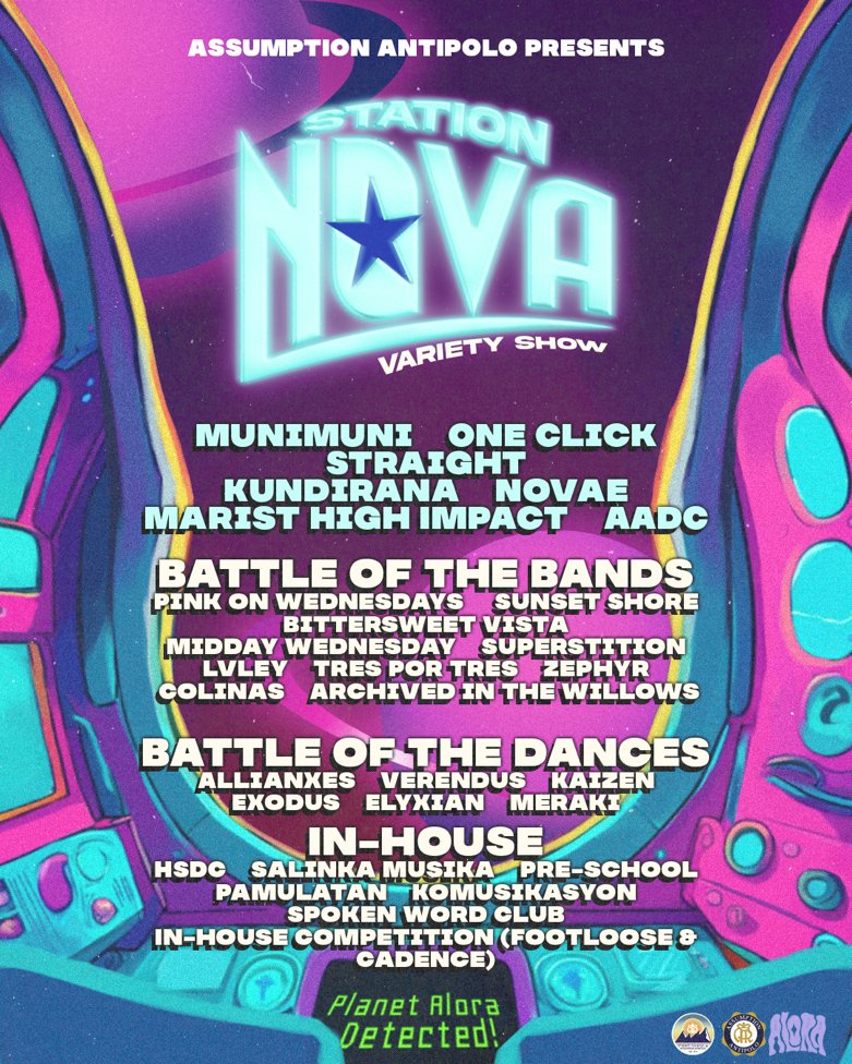SCAAOfficial's tweet photo. Do you hear that? I think 🌷 ALORA EXPRESS 🌷 is leaving for STATION: Nova VERY SOON 🚞⏳

Support your favorite bands, dance troupes, and artists at STATION: Nova 🌌, Assumption Antipolo’s VARIETY SHOW ✨🕶️‼️ https://t.co/v4NR4x7JeW