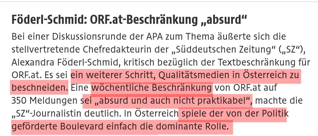 Die Zerschlagung der beliebtesten Nachrichtenseite des Landes, der blauen Seite des #ORF auf Drängen privater Zeitungsverleger ist NICHT im Interesse der Bürger, sondern dient der Profitmaximierung privater Zeitungsverleger und der Dominanz des Boulevards. Was bedeutet das im