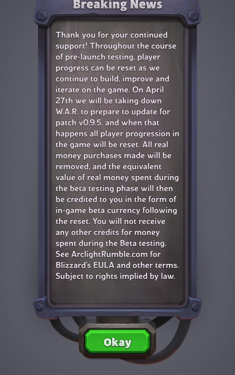 ItsOriak's tweet photo. #arclightrumble #warcraftrumble Closed beta reset today 4/27/23. Hopefully anticipating and waiting for next round @WarcraftRumble. https://t.co/7A8S9skpbZ