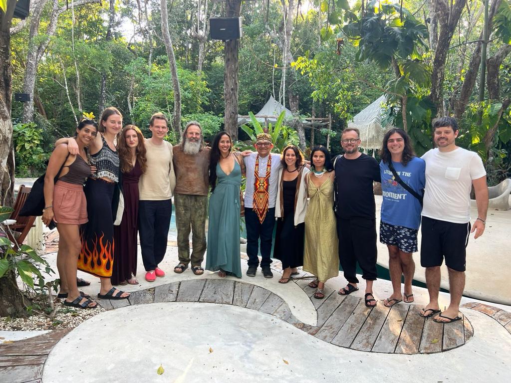 impactdotone's tweet photo. We're engaging in a multidisciplinary collaboration and building symbiotic approaches to art, indigenous wisdom and nature with indigenous Yawanawa leaders and @RothAzulik this week at @Azulikofficial in Tulum. #ImpactOne #yawanawa #tulum https://t.co/6jvzZXUtnQ