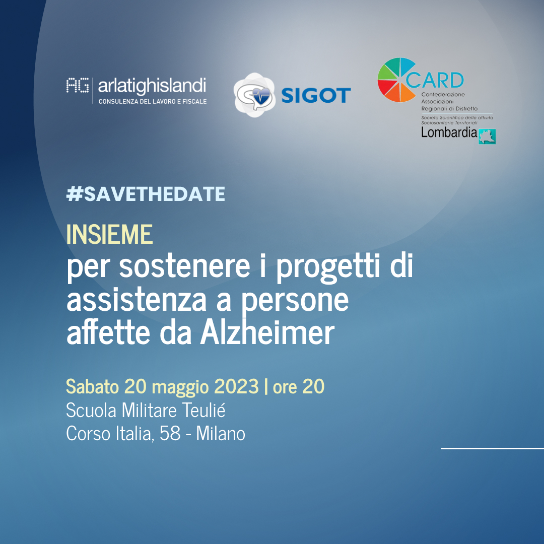 #ArlatiGhislandi con CARD Lombardia e SIGOT  Lombardia in una serata a sostegno dei progetti per l’assistenza a persone affette da Alzheimer. 
lnkd.in/dAiy4SZP 
Iscriviti e partecipa all’evento:
lnkd.in/dcg5M5JW

#SIGOTLombardia #CARDLombardia #savethedate