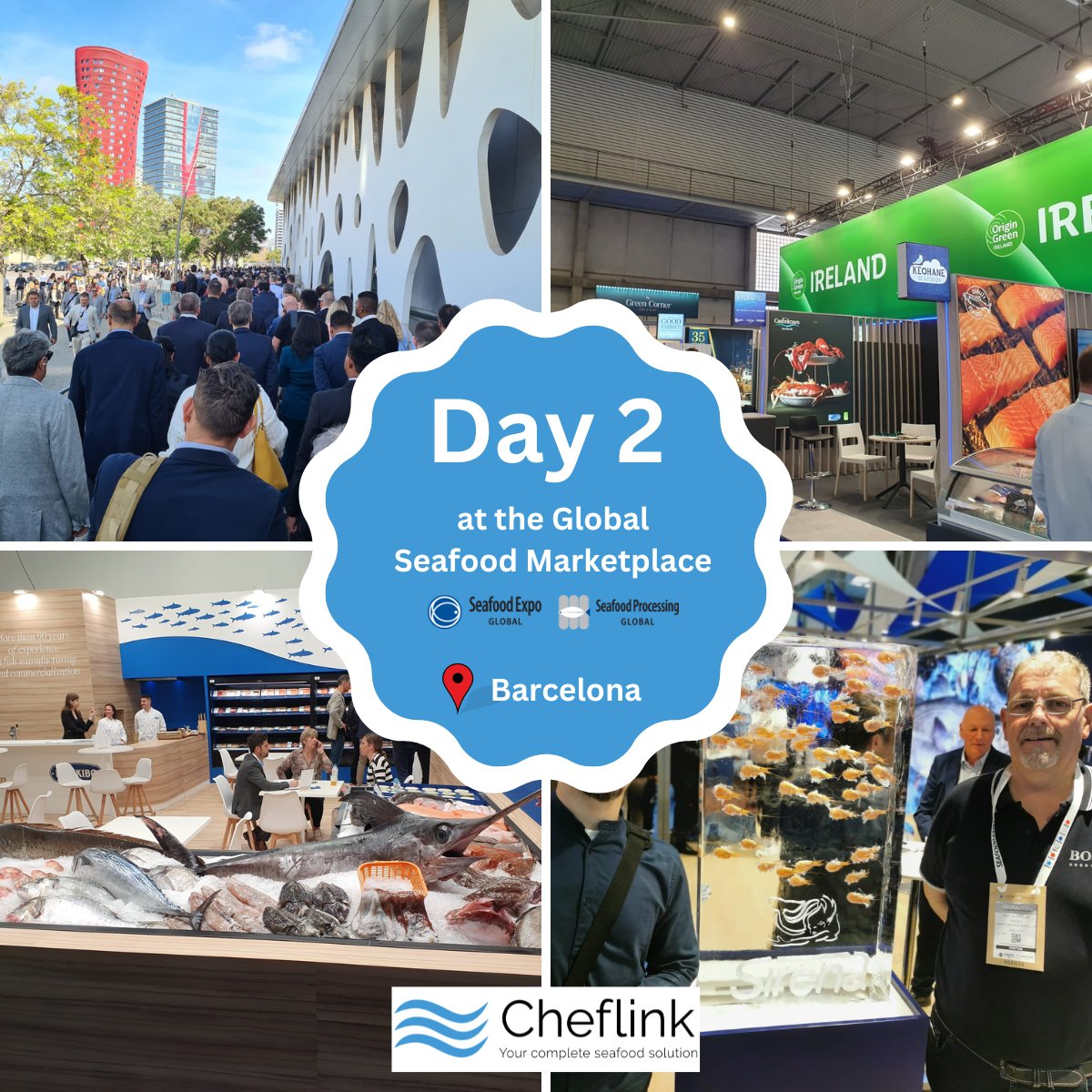 cheflinkseafood's tweet photo. Day 2 finished up really well at @SeafoodExpo_GL . Lots of contacts met - both new and existing. Always nice to put faces to names. Looking forward to day 3 which has just kicked off in Barcelona #barcelona #seafooddistribution #seafooddistributoruk #seafooddistributorireland https://t.co/RwwDy8wXEd