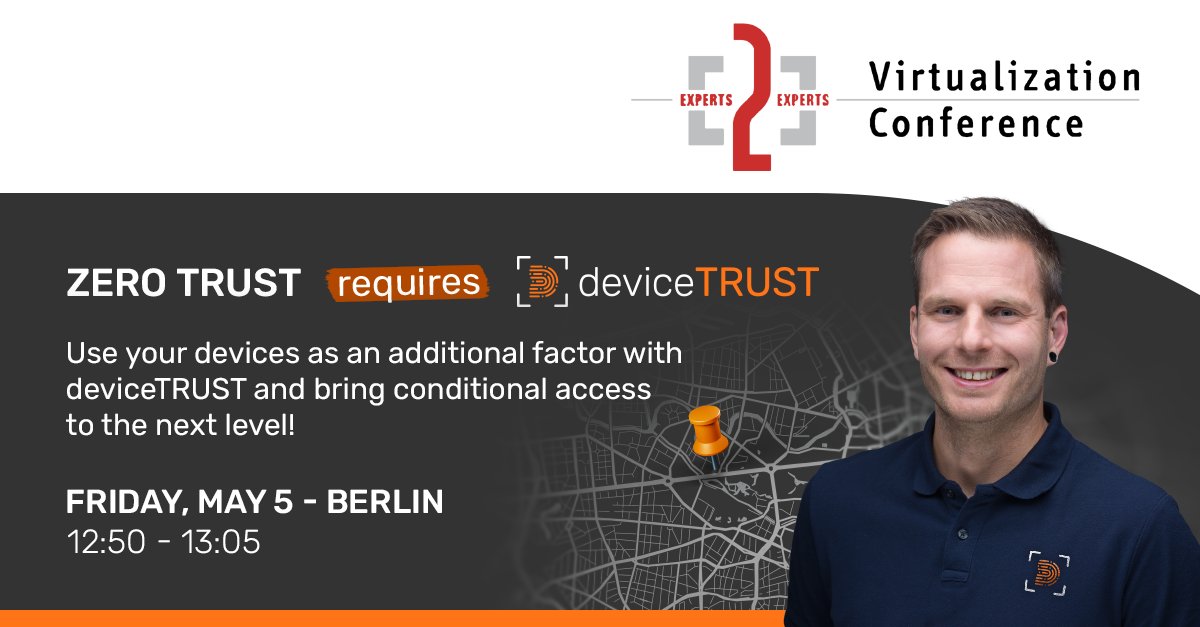 deviceTRUST (@devicetrust) on Twitter photo You have already secured your ticket for #E2EVC in Berlin, then don't miss the session "Zero Trust requires device trust!" with <a href="/jansvensen/">Sven Jansen</a>!
#deviceTRUST #contextualsecurity #zerotrust You have already secured your ticket for #E2EVC in Berlin, then don't miss the session "Zero Trust requires device trust!" with <a href="/jansvensen/">Sven Jansen</a>!
#deviceTRUST #contextualsecurity #zerotrust
