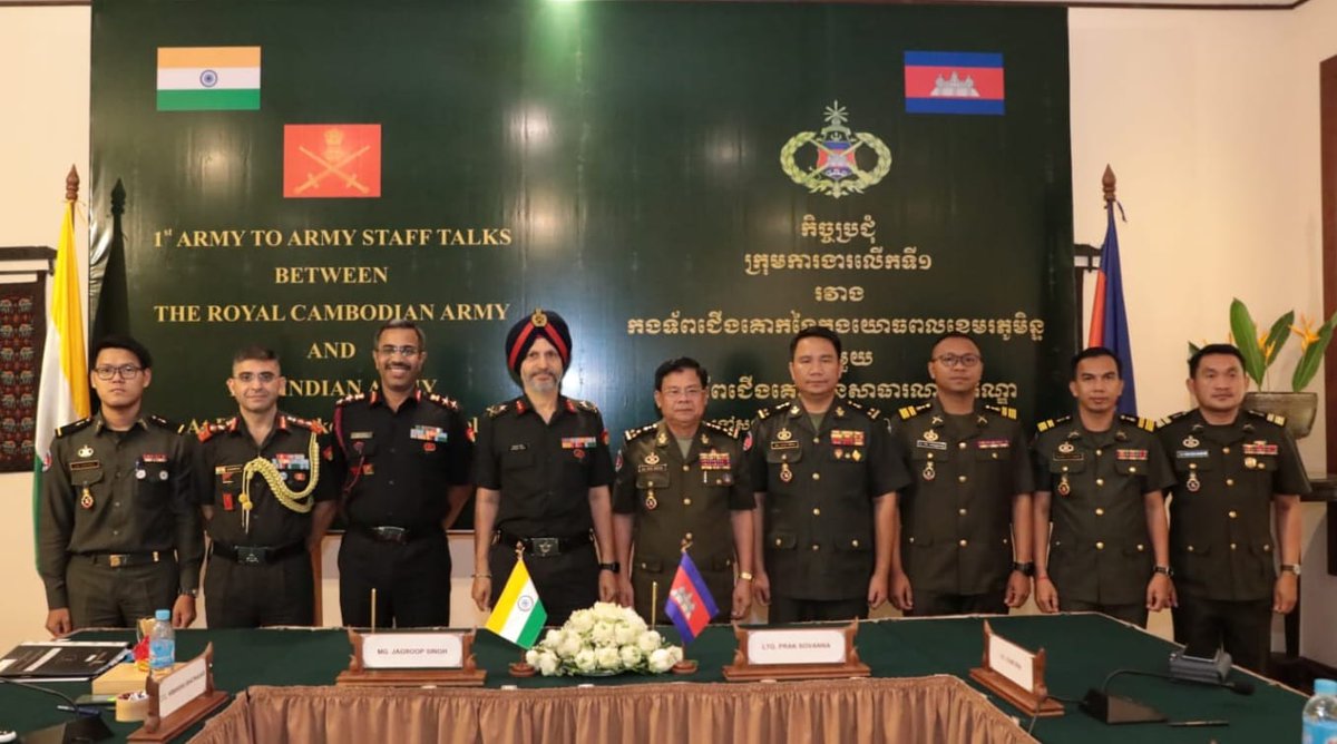 adgpi's tweet photo. Inaugural Army to Army Staff Talks #AAST between #IndianArmy & #RoyalCambodianArmy were conducted at #SiemRep, #Cambodia. #AAST focused on #DefenceCooperation & ways to enhance training engagement. #AAST delegation also witnessed ongoing Demining Operation at #Cambodia.

#IndiaCambodiaFriendship